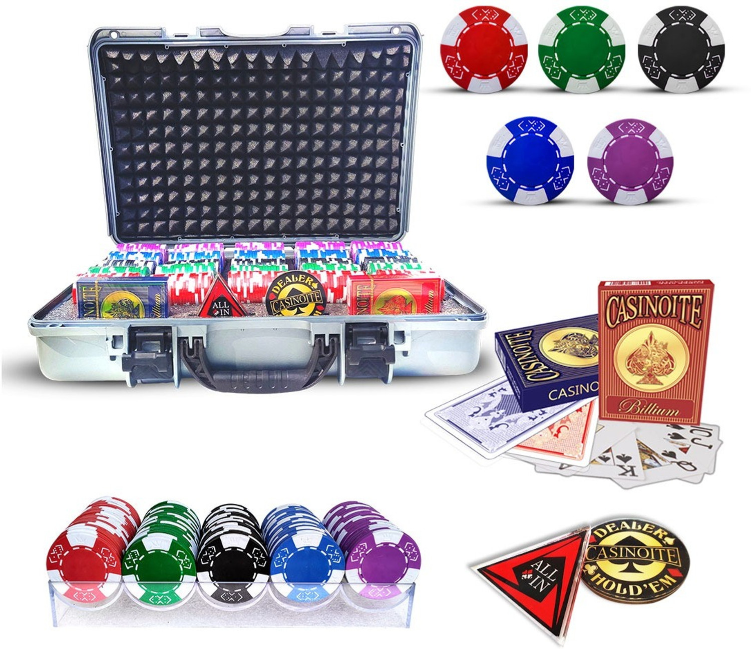Image of Casinoite Billium Clay 300 Poker Chips Set without Denomination Silver