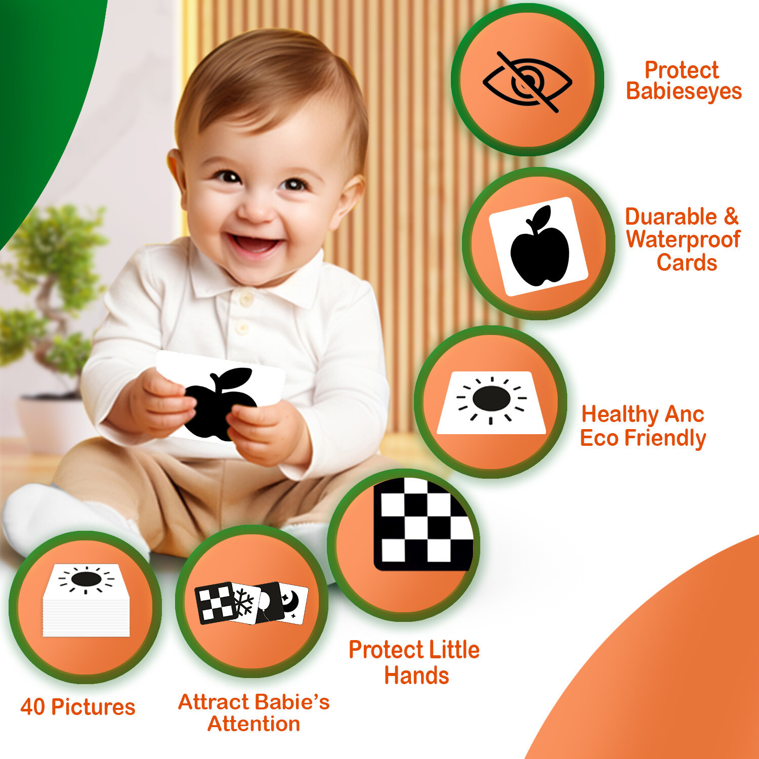 Image of Clapjoy Black & White 20 Flash Cards for New Born Babies of Age 0-6 Months