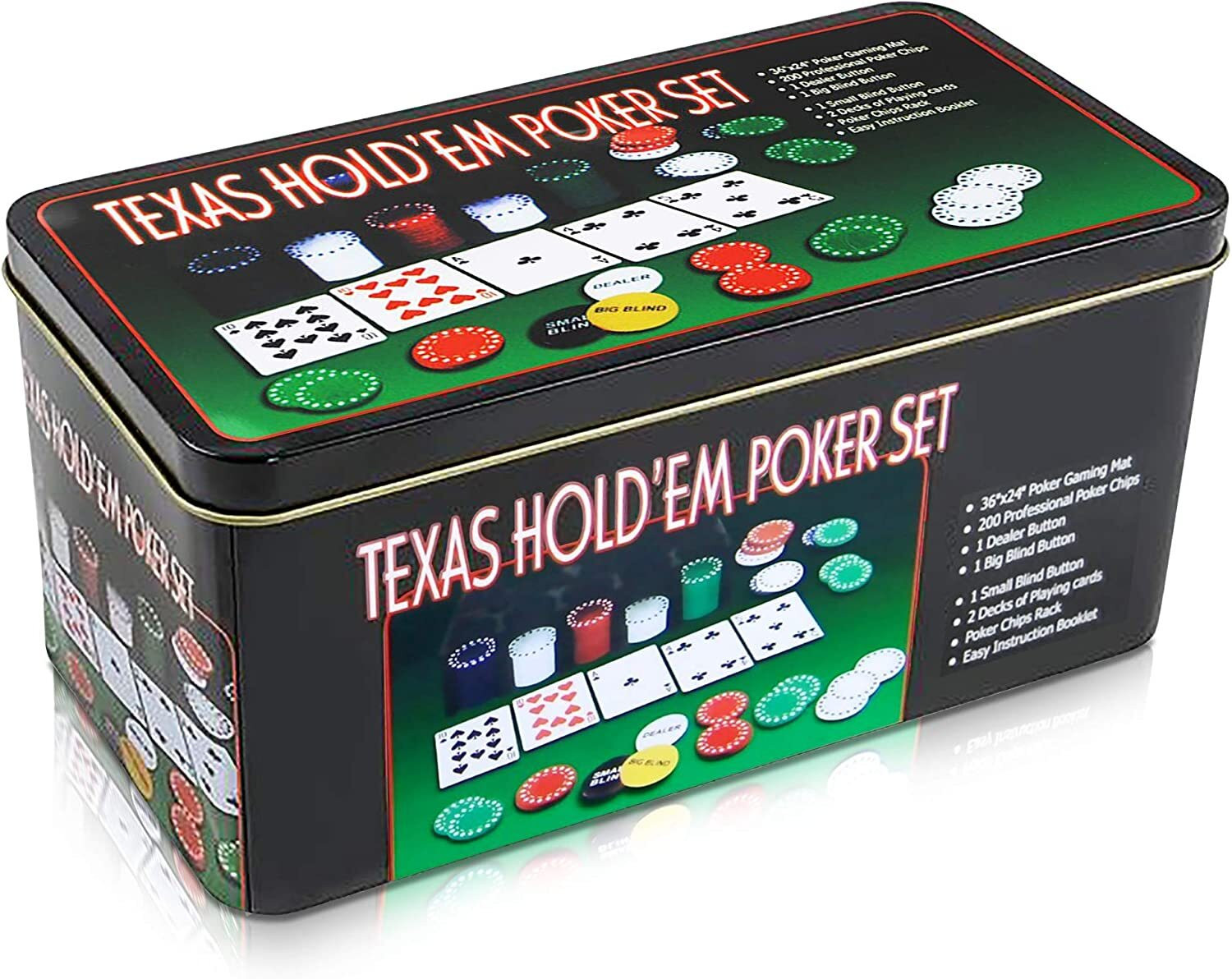 Image of HOW(House Of Wishes) Texas Holdem Poker Game Set Includes 2 Card, Decks Holder and Tin Storage Box
