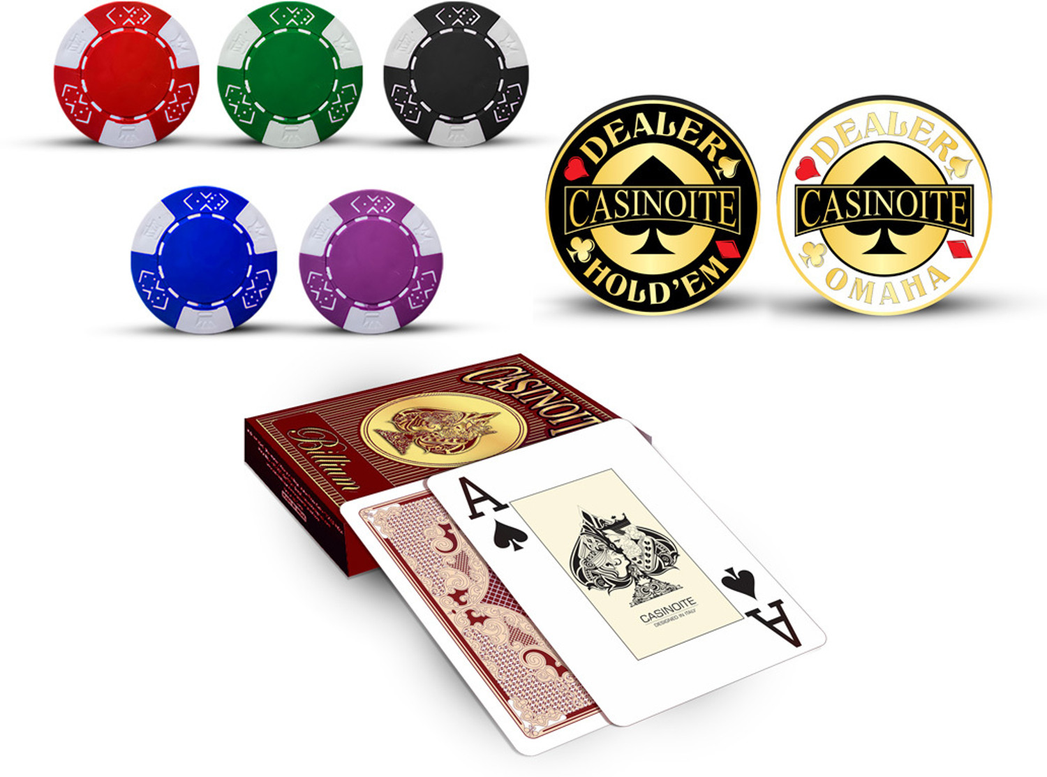 Image of Casinoite Billium 100 Poker Playing Cards Chips Set Without Denomination (Red)
