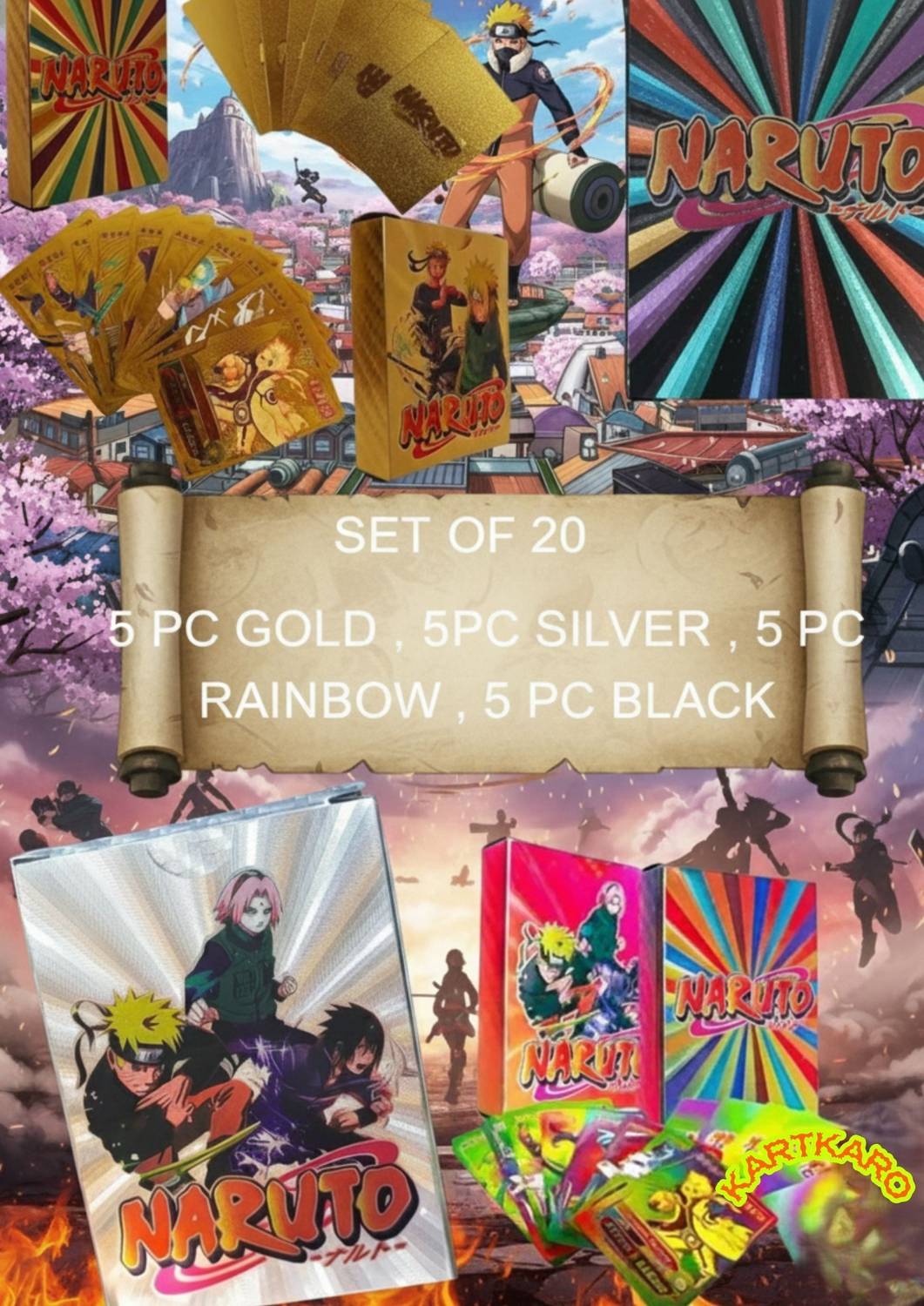 kartkaro Naruto Premium Collector Cards Set | 20 Cards (Gold