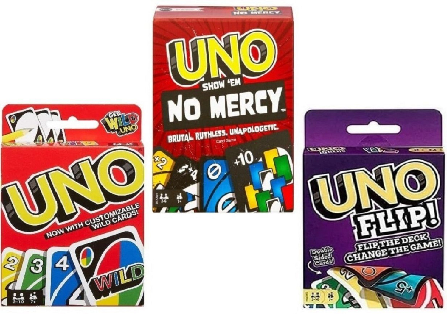 Image of Zokio Uno No Mercy, Uno and UNO Flip Card Game, Combo PK 3 Card Game Kids & Adults-
