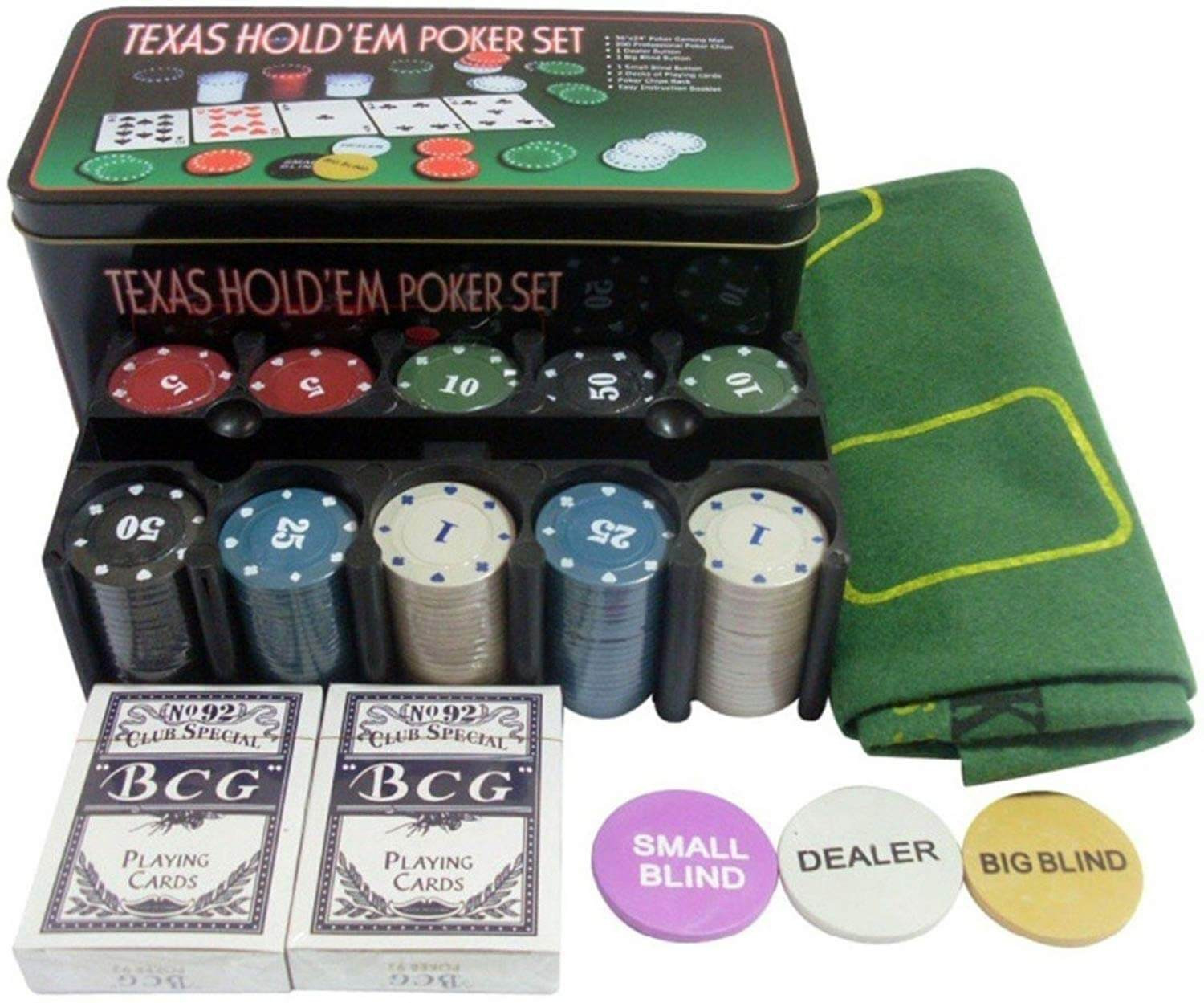 Image of Quirkmall 200 Chip Casino Poker Game Set and Blackjack Table Cloth
