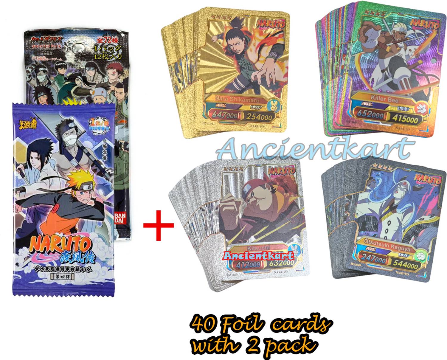 AncientKart Naruto Rainbow Black Gold Silver PVC waterproof set of