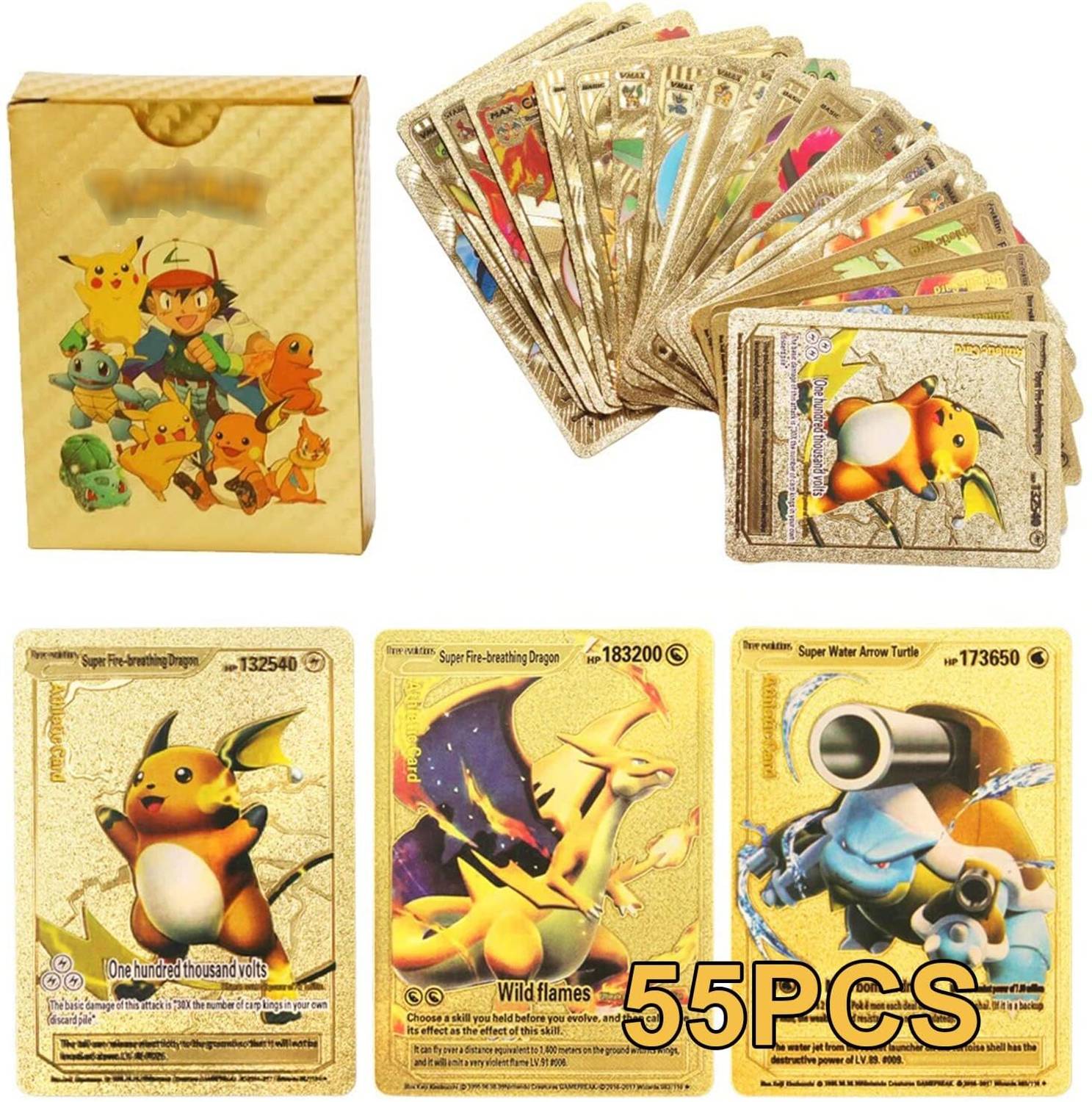 AweStuffs Waterproof 55pcs Pokemon TCG Deck Box - V Series Cards Vmax GX Rare Cards