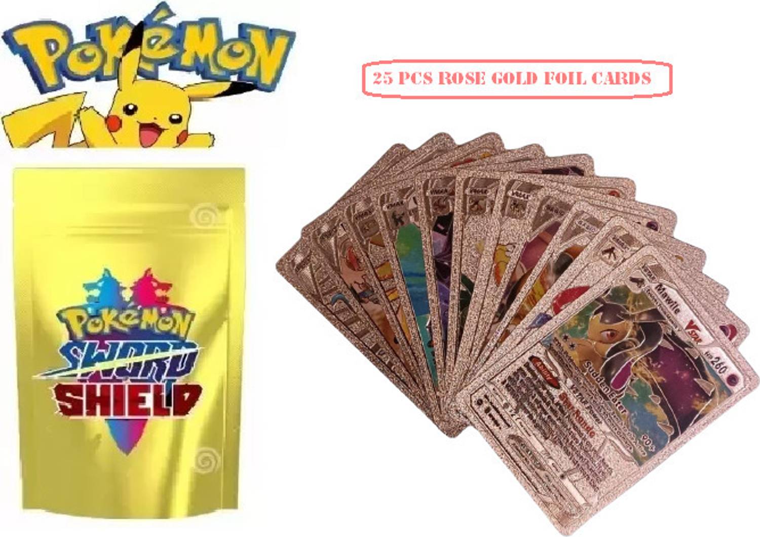 CrazyBuy Pokemon 25 PCS Rose Gold Foil Cards V Max, V Star, V, GX, EX & Basic Cards - Pokemon 25 PCS Rose Gold Foil Cards V Max, V Star, V, GX, CrazyBuy Pokemon 25 PCS Rose Gold Foil Cards V Max, V Star, V, GX, EX & Basic Cards - Pokemon 25 PCS Rose Gold Foil Cards V Max, V Star, V, GX,