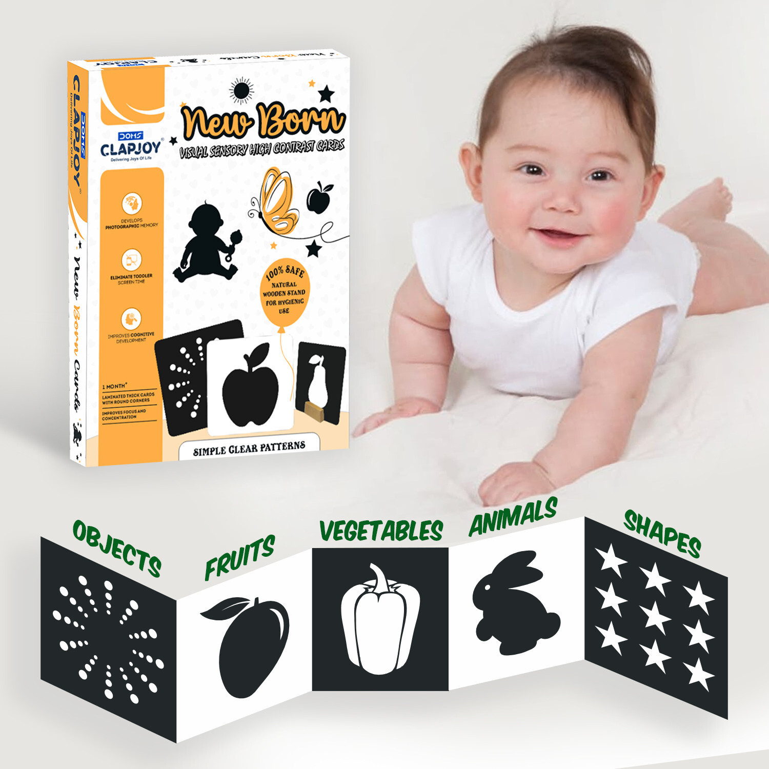 Image of Clapjoy Black & White 20 Flash Cards for New Born Babies of Age 0-6 Months