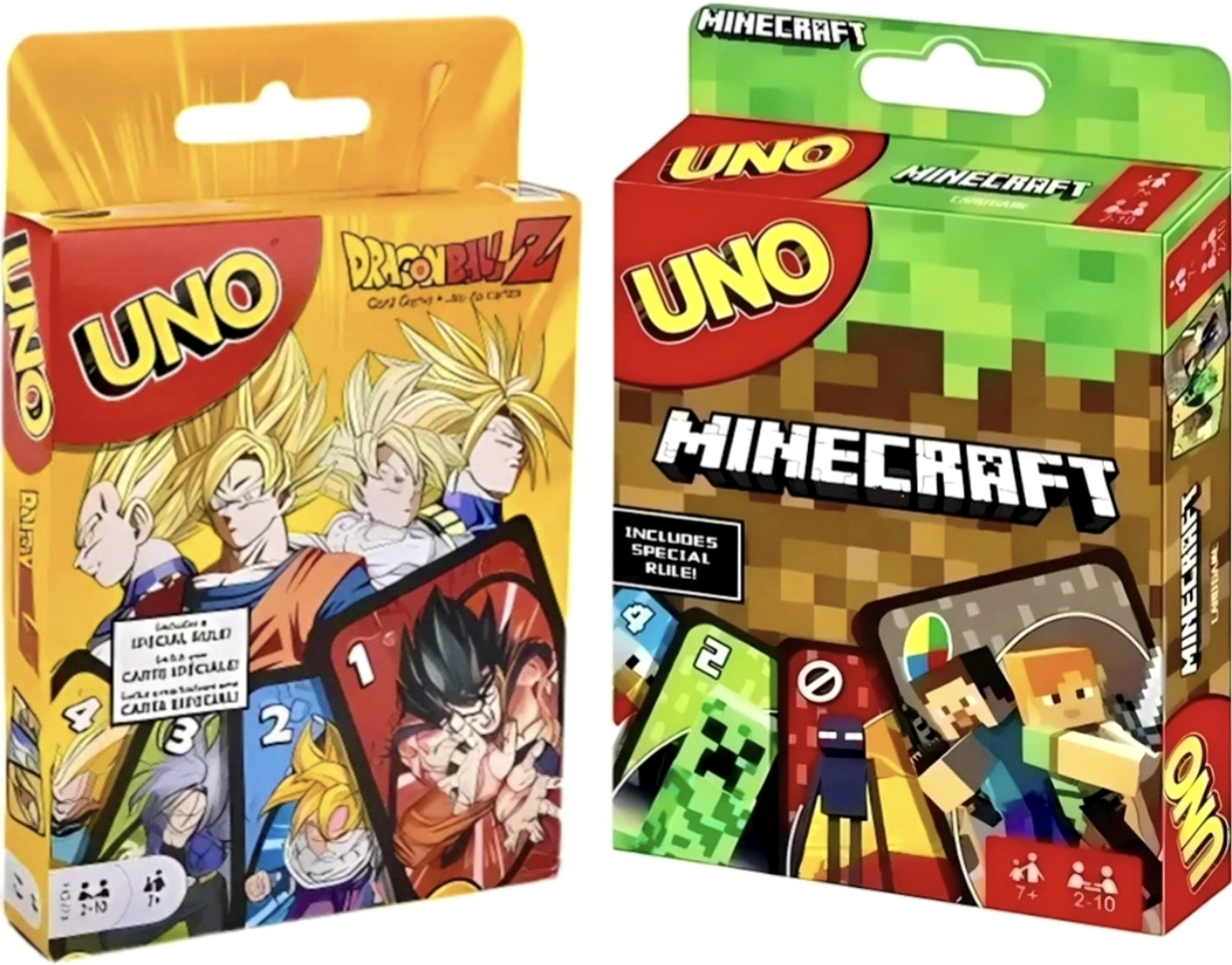 Image of Thrifx UNO Card Game Combo | UNO Dragon Ball Z + UNO Minecraft | Anime & Gaming Cards