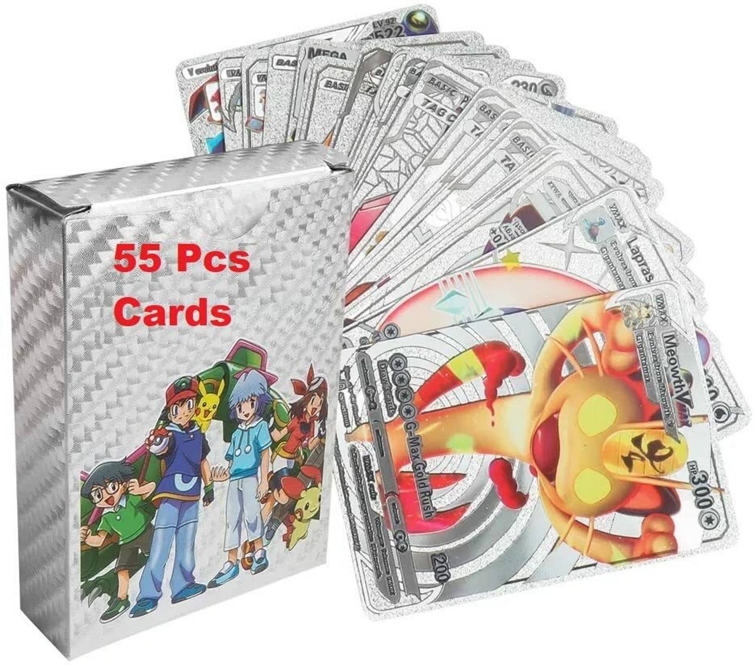 BHALALA ENTERPRISE 55pcs Silver Pokemon TCG Card Box V Series Vmax Gx Playing Card