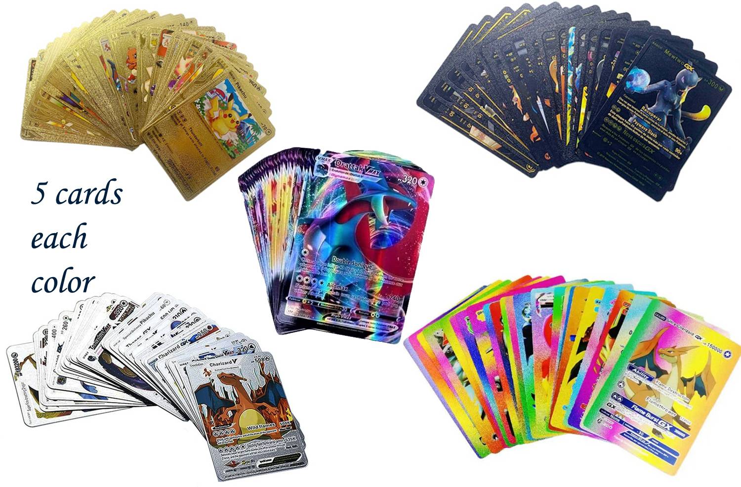 AncientKart New Rainbow Silver Gold and Black Rare PVC waterproof cards set of 25