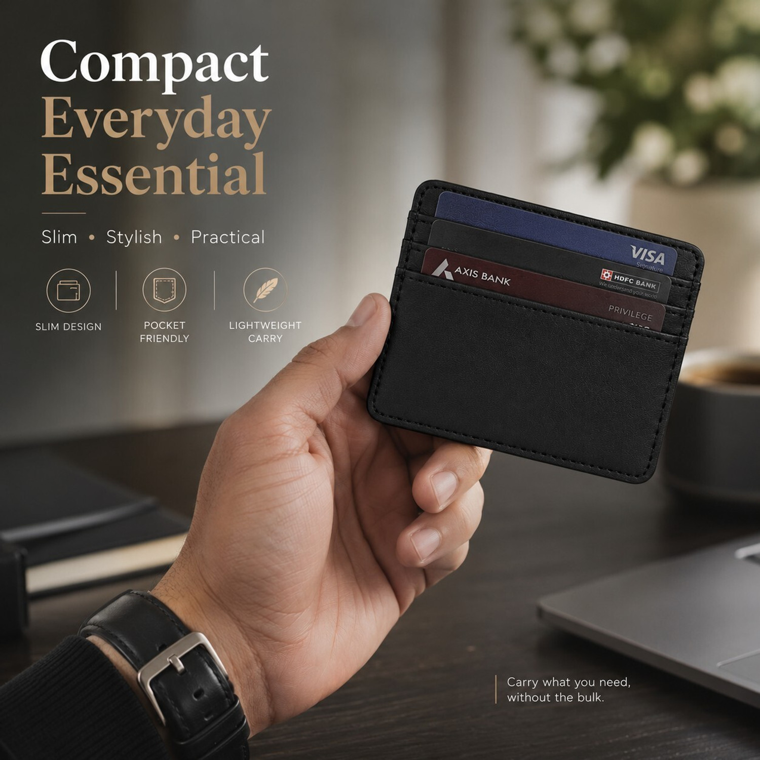 Image of StealODeal Black Pu Leather 4 Card Holder