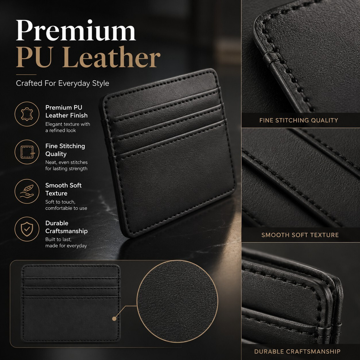 Image of StealODeal Black Pu Leather 4 Card Holder