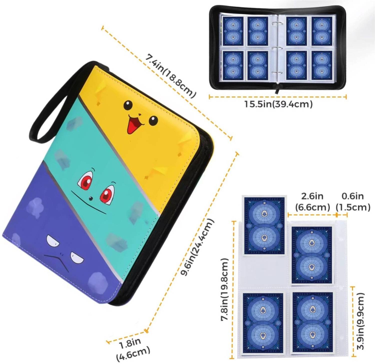 pokemon card holder mini binder Trading for Pokemon, Collectible Card with 4-Pocket Sleeves for TCG Game and Sports Cards, Fits 400 Cards Album Sports cards Card Binder 4 Pocket, 400