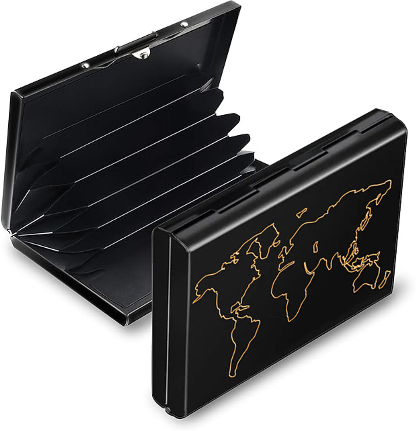 Image of Flipkart SmartBuy World Map Black Metal RFID Metal Debit /Credit For Men & Women Slots 6 Card Holder