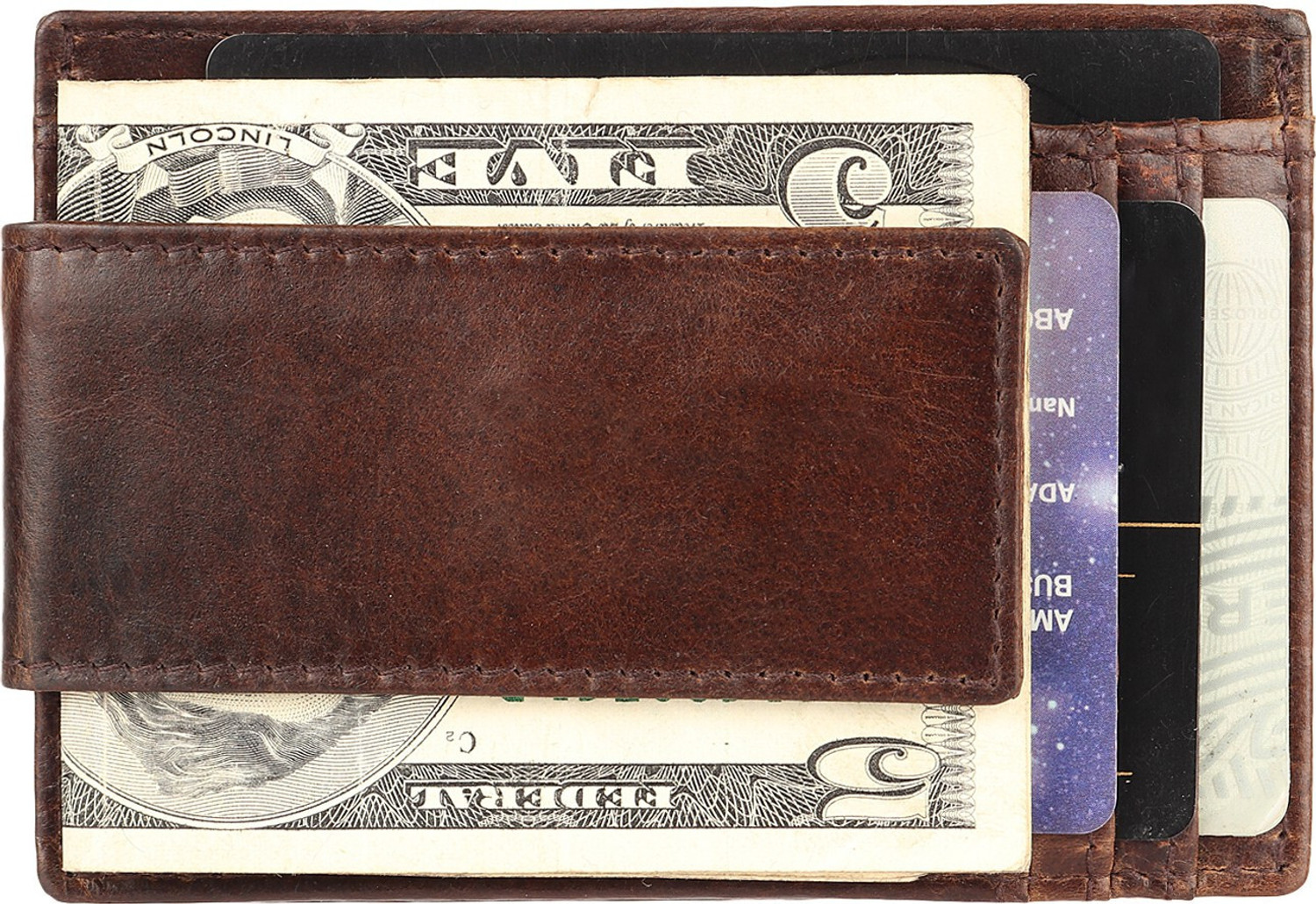 Image of Jungler RFID Blocking Minimalist Genuine Leather Money Clip Wallet Slim Front Pocket Wallet Credit Card Holder with ID Window 6 Card Holder