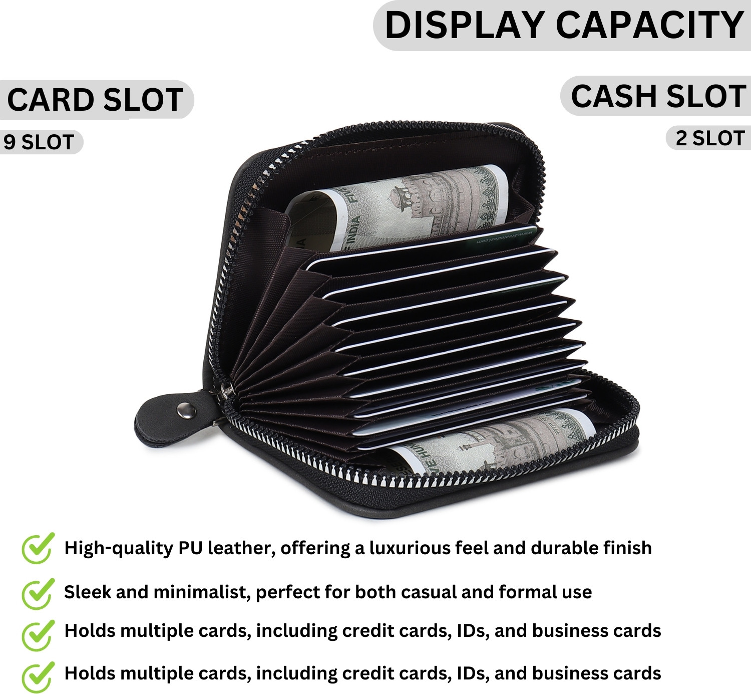 Image of StealODeal Premium Long-Lasting PU Leather Brown Black Credit /Debit Atm Wallet 9 Card Holder