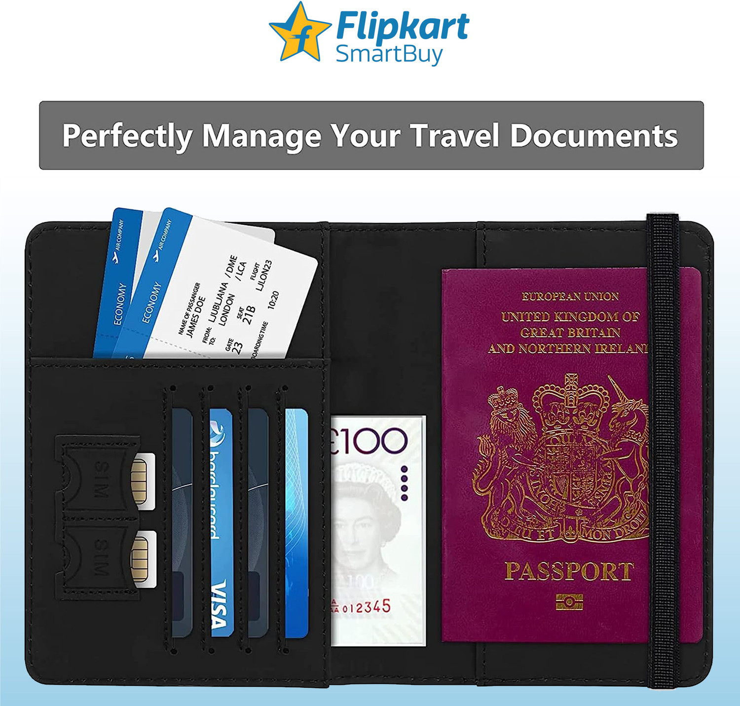 Image of Flipkart SmartBuy Passport Holder Cover Cardholder Travel Wallet Organizer, Passport Case 4 Card Holder