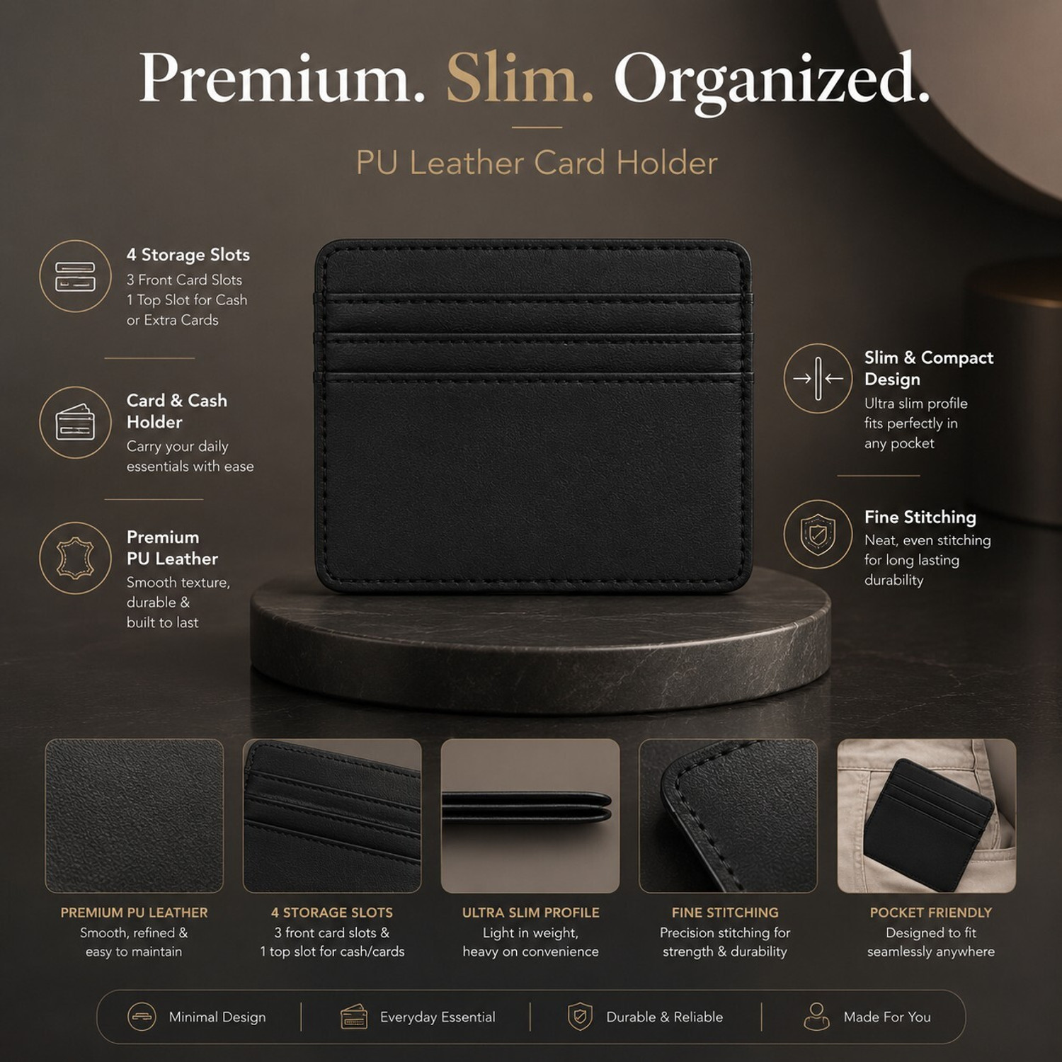 Image of StealODeal Black Pu Leather 4 Card Holder