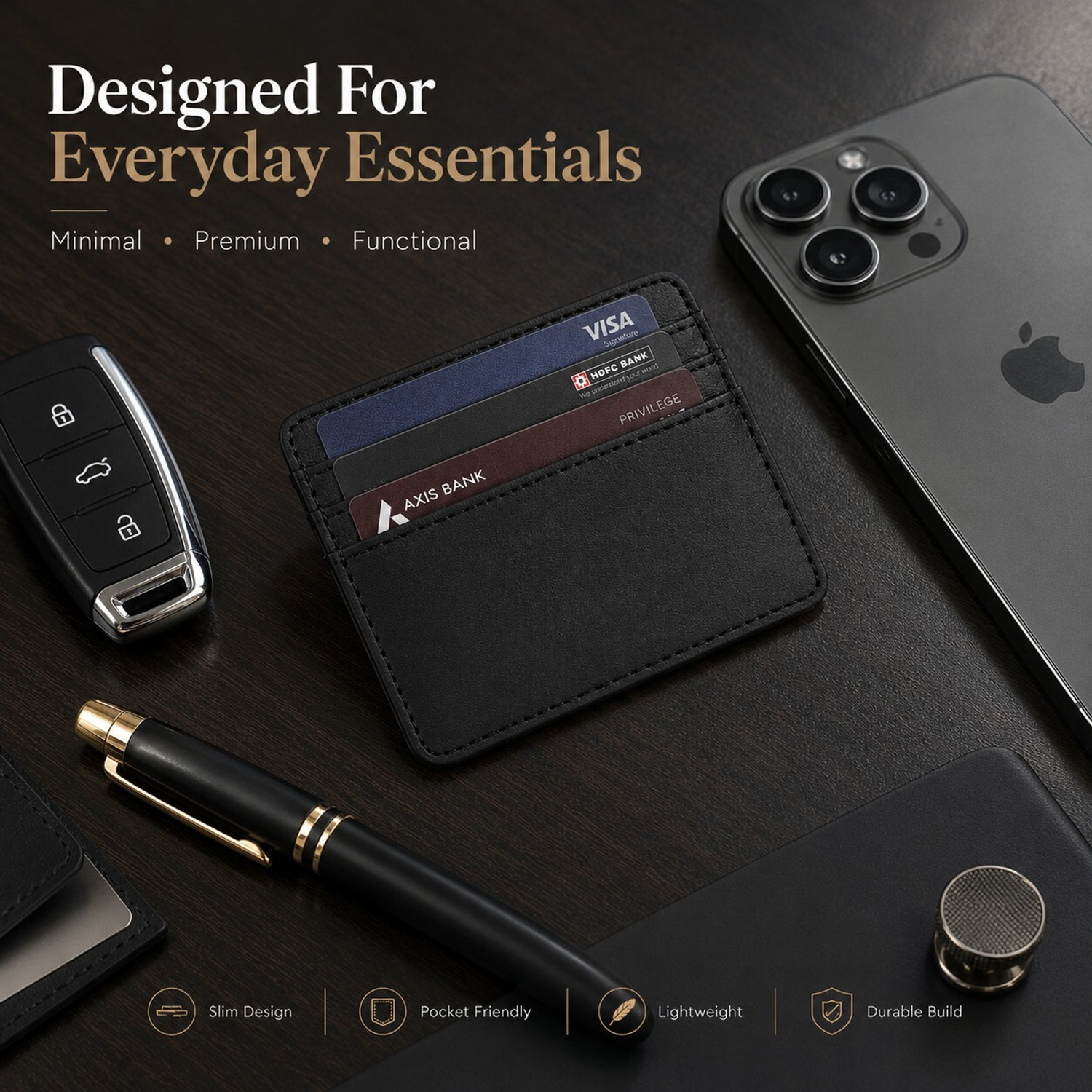 Image of StealODeal Black Pu Leather 4 Card Holder