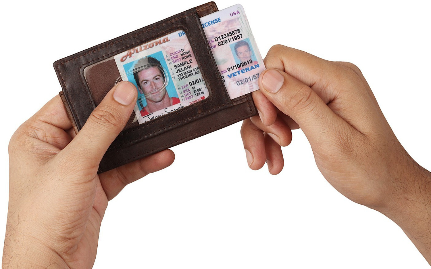 Image of Jungler RFID Blocking Minimalist Genuine Leather Money Clip Wallet Slim Front Pocket Wallet Credit Card Holder with ID Window 6 Card Holder