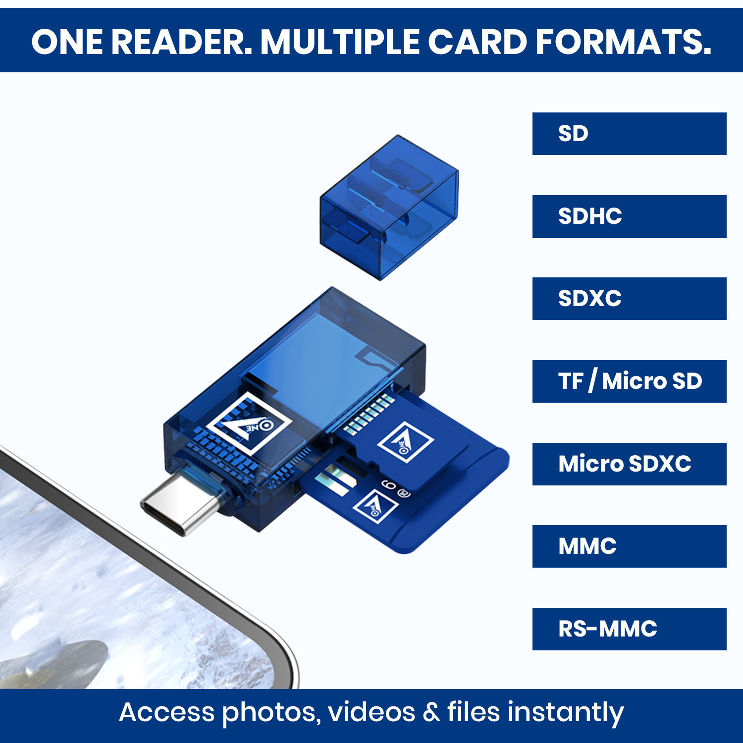 Image of ONE 7 2-in-1 SD & TF Card Reader | Type C Compatible | Supports TF, SD, Etc Card Reader