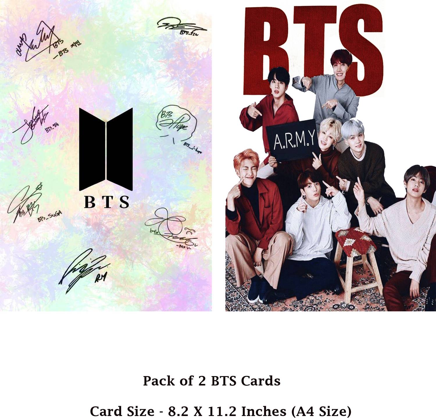 Stylotrendz Pack of 2 A4 Size BTS Signature Card and BTS Army BTS