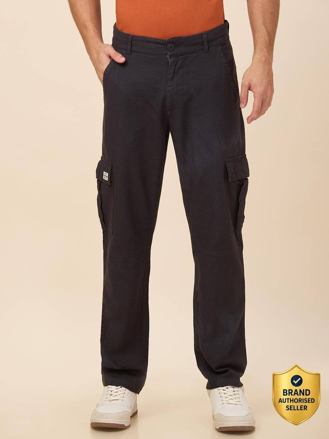 BEING HUMAN Charcoal Straight Fit Cargo For Men By Being Human Clothing Men Cargos
