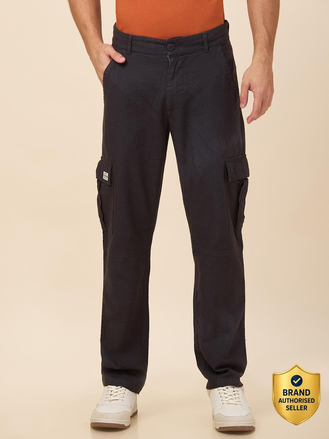 Image of BEING HUMAN Charcoal Straight Fit Cargo For Men By Being Human Clothing Men Cargos