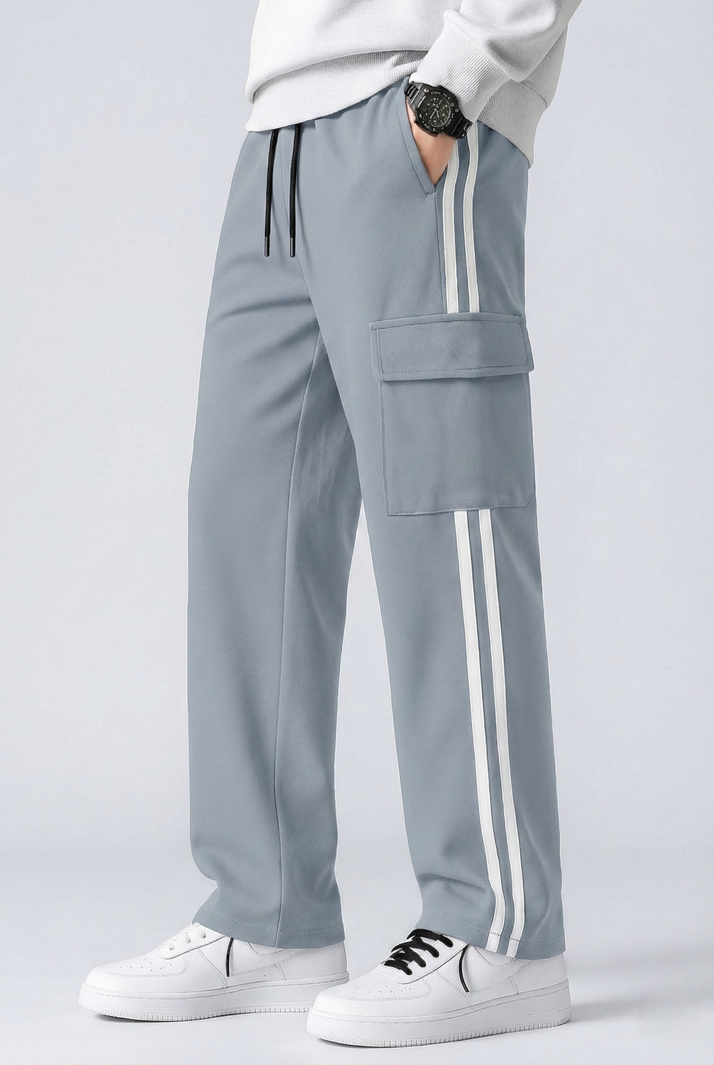 Image of COMBRAIDED Self Design Men Silver Track Pants