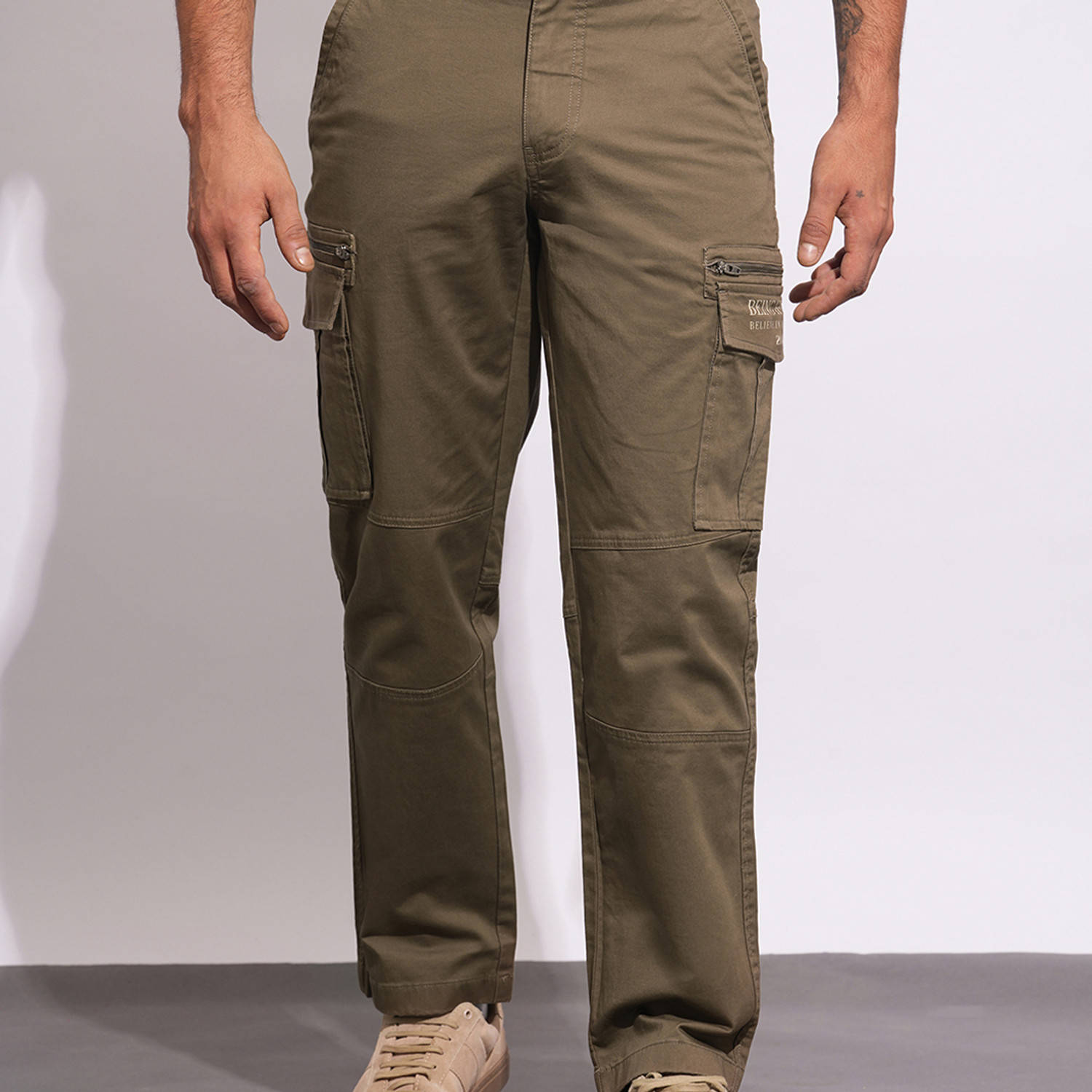 Image of BEING HUMAN Brown Easy Fit Cargos for Men By Being Human Clothing Men Cargos