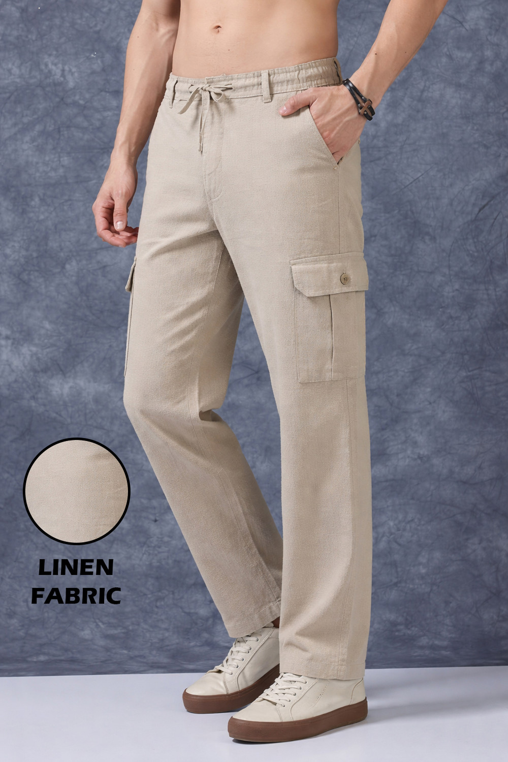 Image of Vogaan Regular Fit Men Beige Trousers