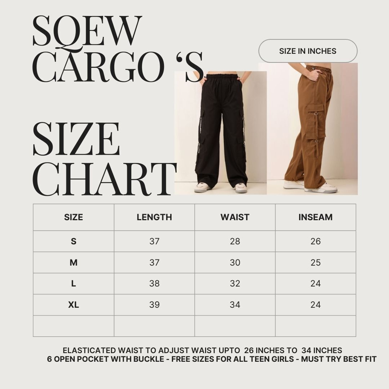 Image of SQEW High Waist Pants With 6-Pocket Loose Fit For Women Cargos