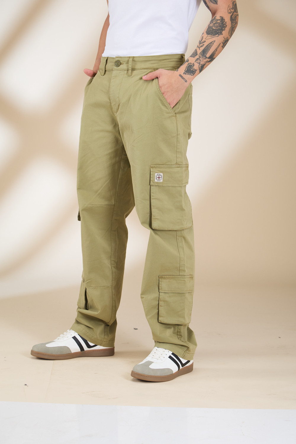Image of BEING HUMAN Olive Loose Fit Cargos for Men By Being Human Clothing Men Cargos