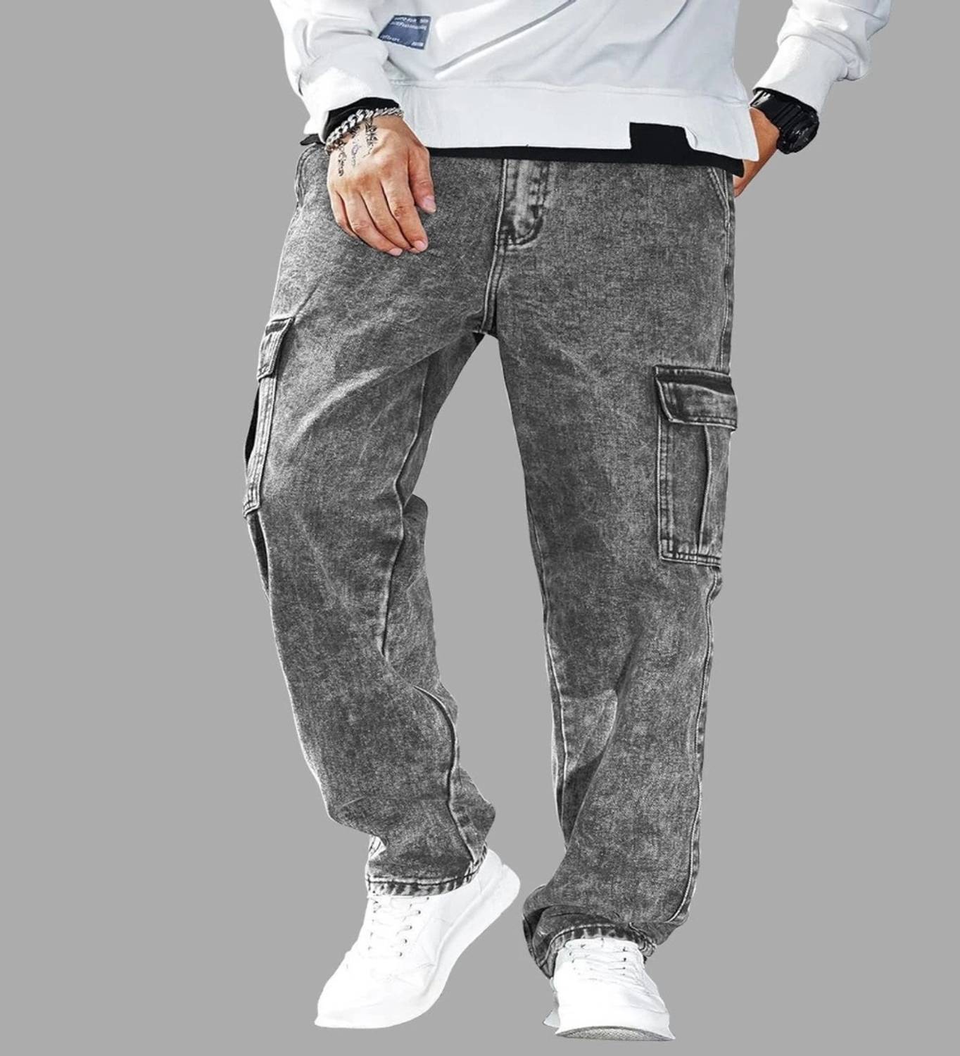 Playfeel Men Grey Loose Fit Jeans - Image 4