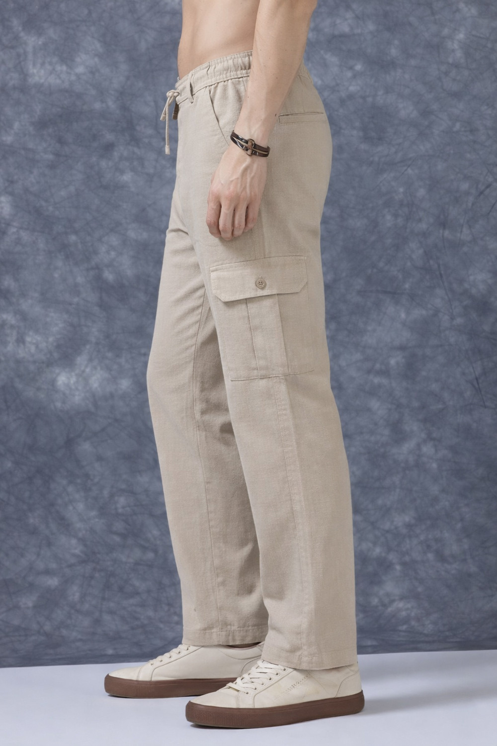 Image of Vogaan Regular Fit Men Beige Trousers