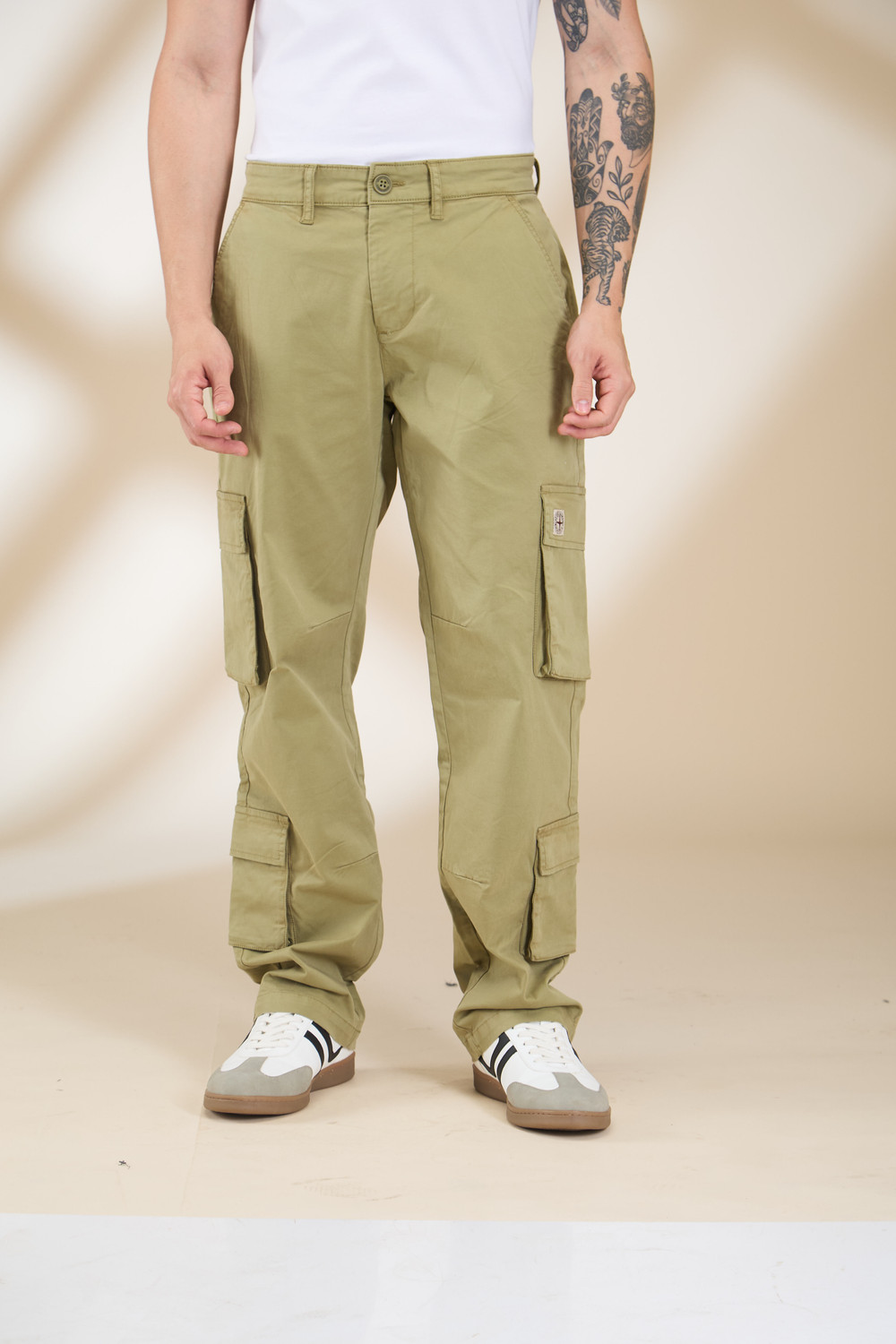 Image of BEING HUMAN Olive Loose Fit Cargos for Men By Being Human Clothing Men Cargos