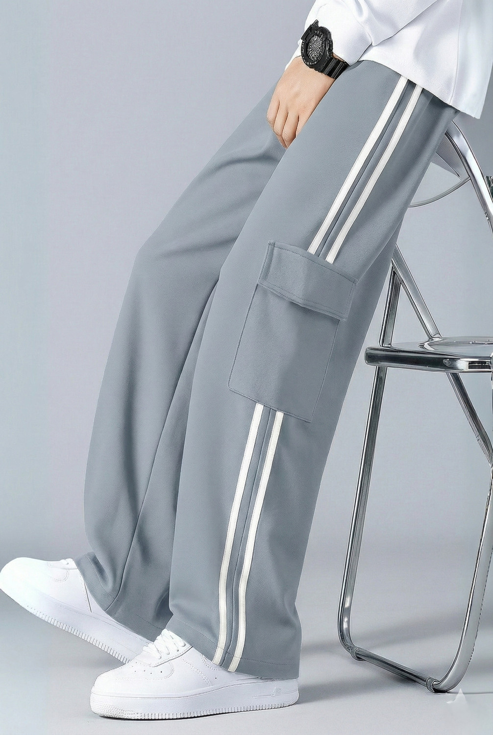 Image of COMBRAIDED Self Design Men Silver Track Pants
