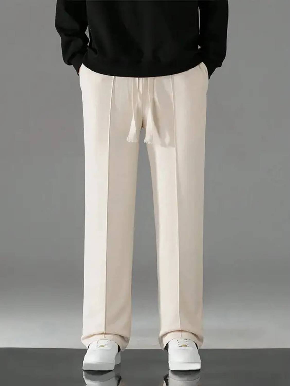 LIBJA Straight Fit Men Cream Trousers - Image 3