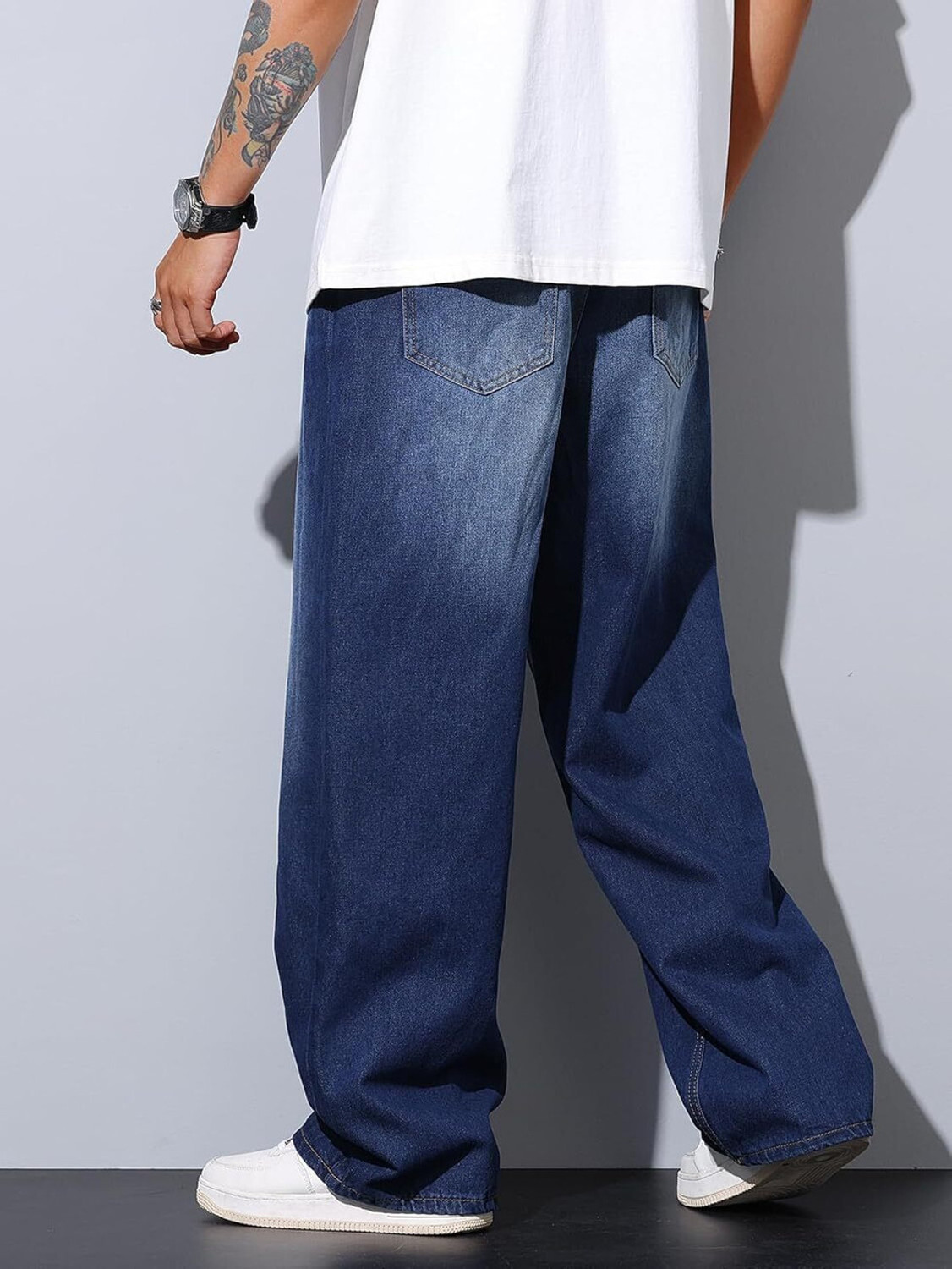 Image of SHIMTEC Baggy Fit Men Dark Blue Jeans