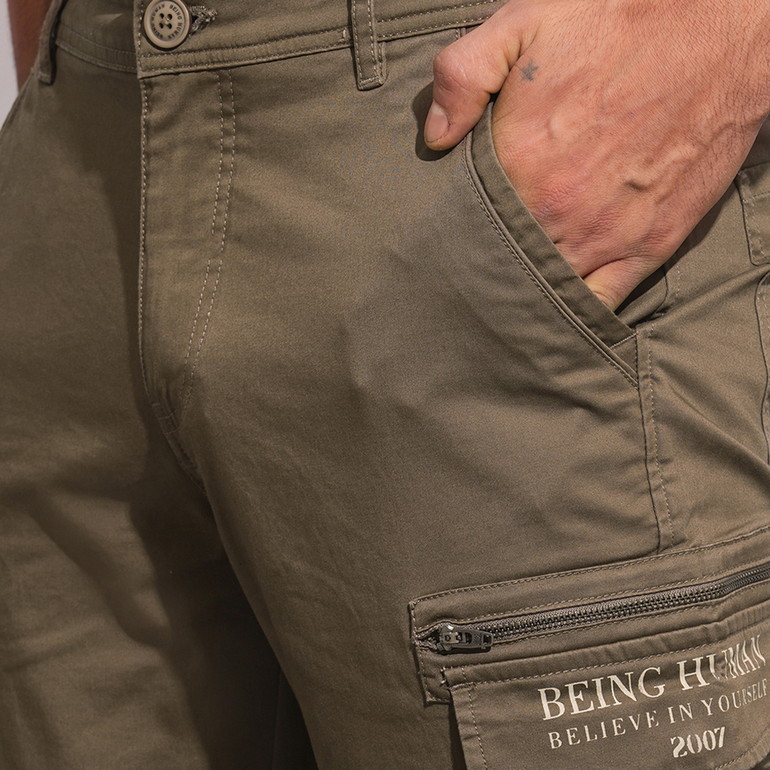 Image of BEING HUMAN Brown Easy Fit Cargos for Men By Being Human Clothing Men Cargos
