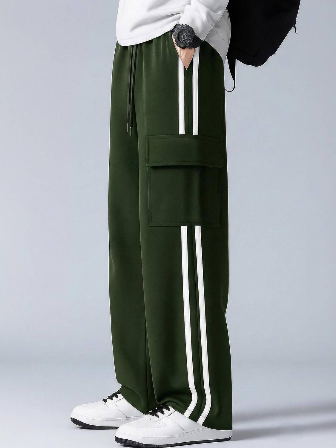 COMBRAIDED Loose Fit Dark Green Trousers - Image 1
