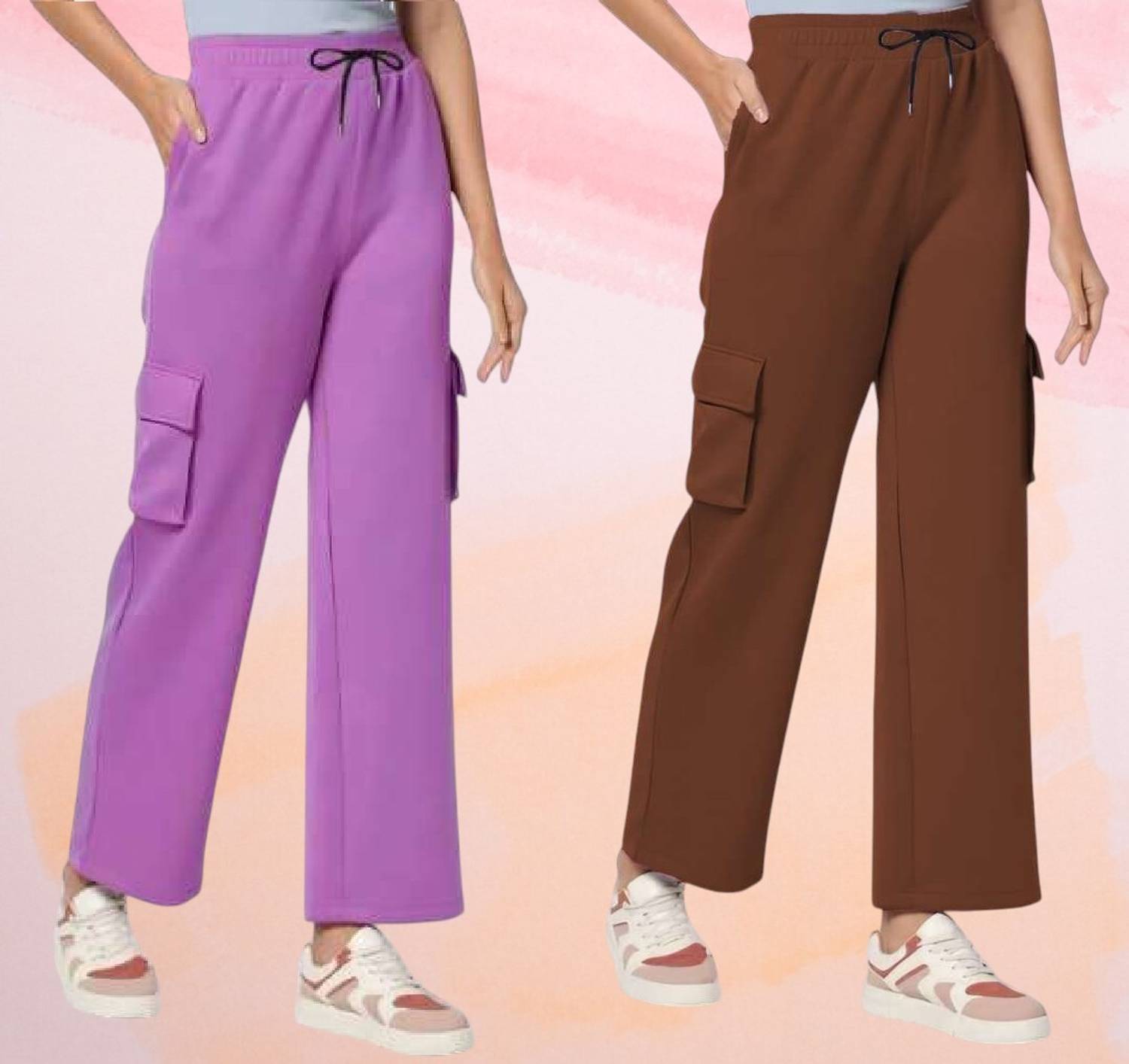 bfb Loose Fit Women Black, Purple Trousers