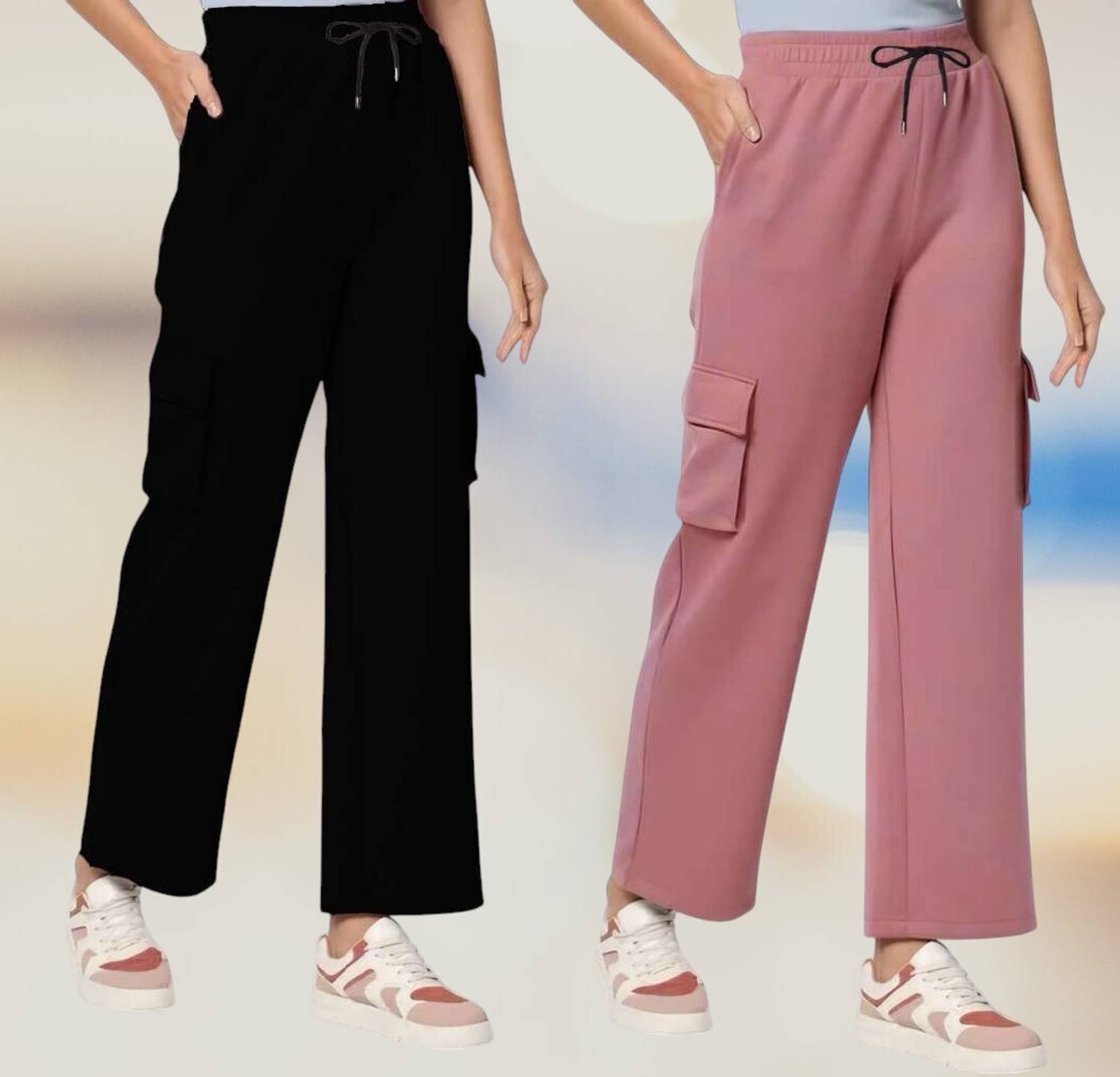 bfb Loose Fit Women Black, Pink Trousers
