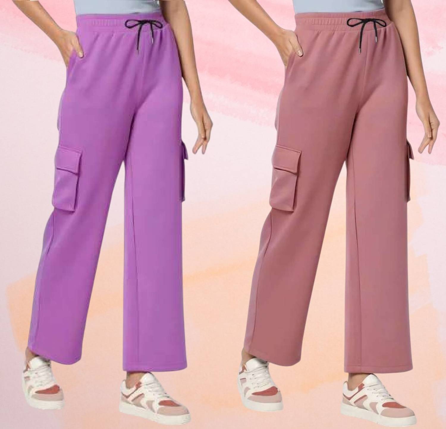 bfb Loose Fit Women Black, Purple Trousers