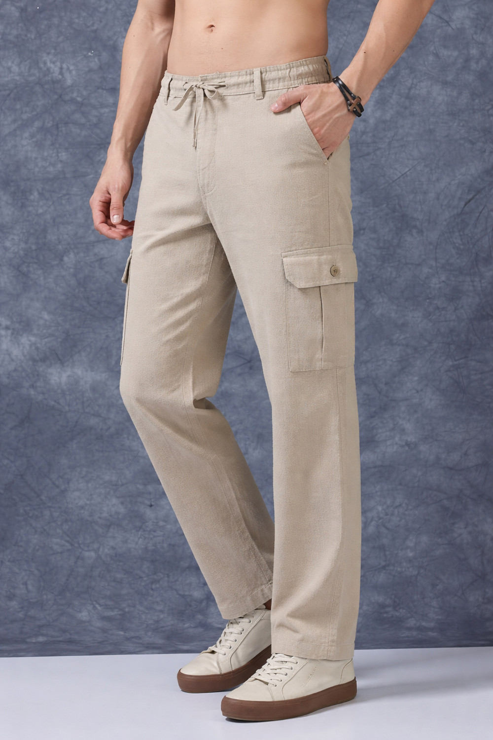 Image of Vogaan Regular Fit Men Beige Trousers