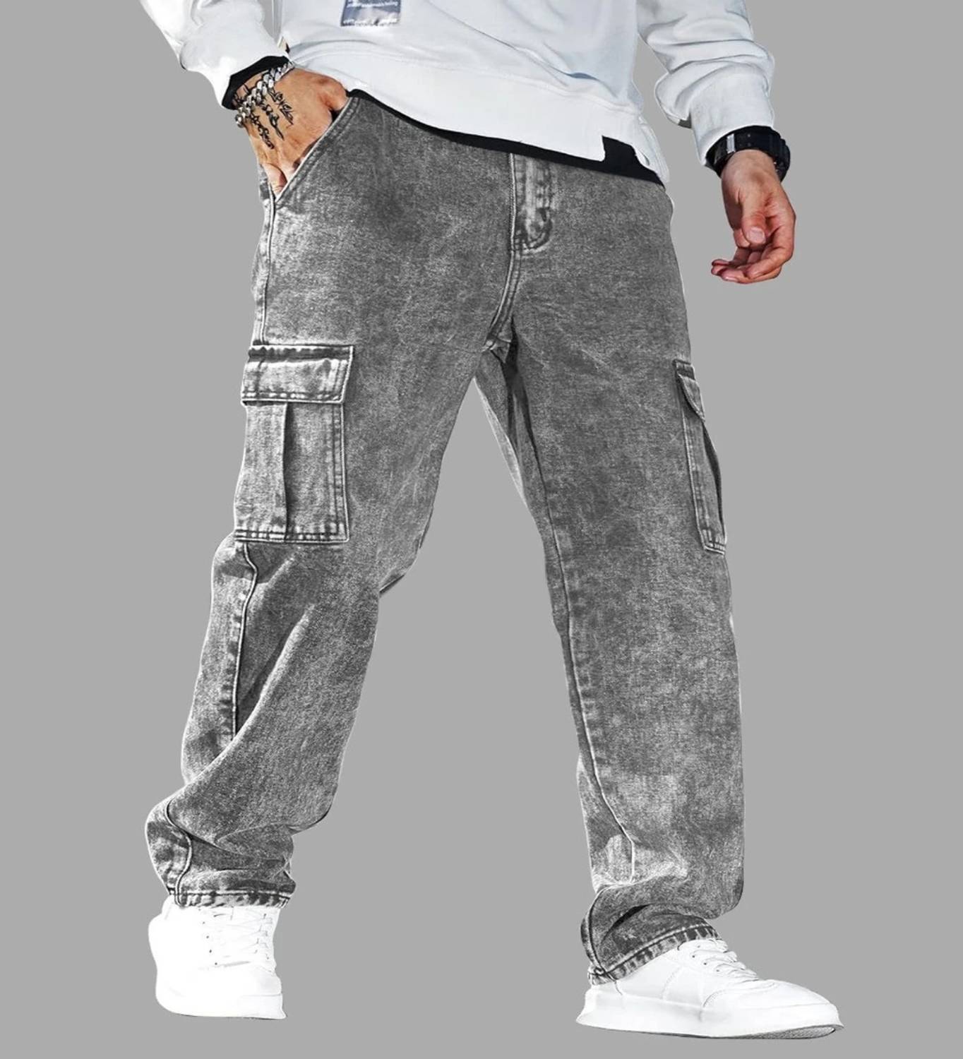 Playfeel Men Grey Loose Fit Jeans - Image 3