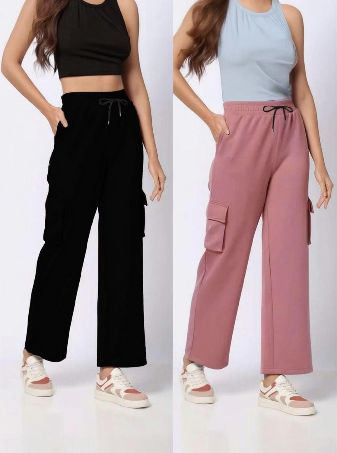 Image of Dresvia Loose Fit Women Black, Pink Trousers