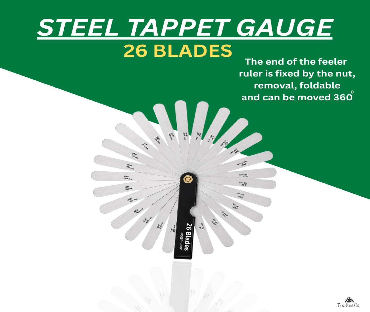 Tooltastic 26 Blade Metric Feeler Gauge 0.0015'–0.025" Valve Clearance,Tappet Adjustment 4T Marking Gauge
