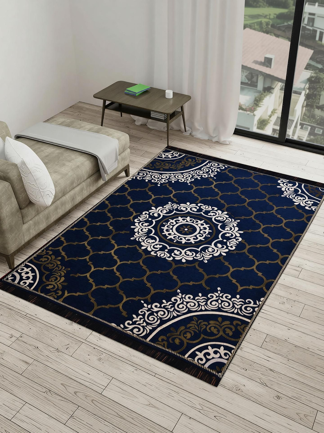 Image of NCS 5 cm X 7 cm Velvet Carpet (Rectangle, Dark Blue)