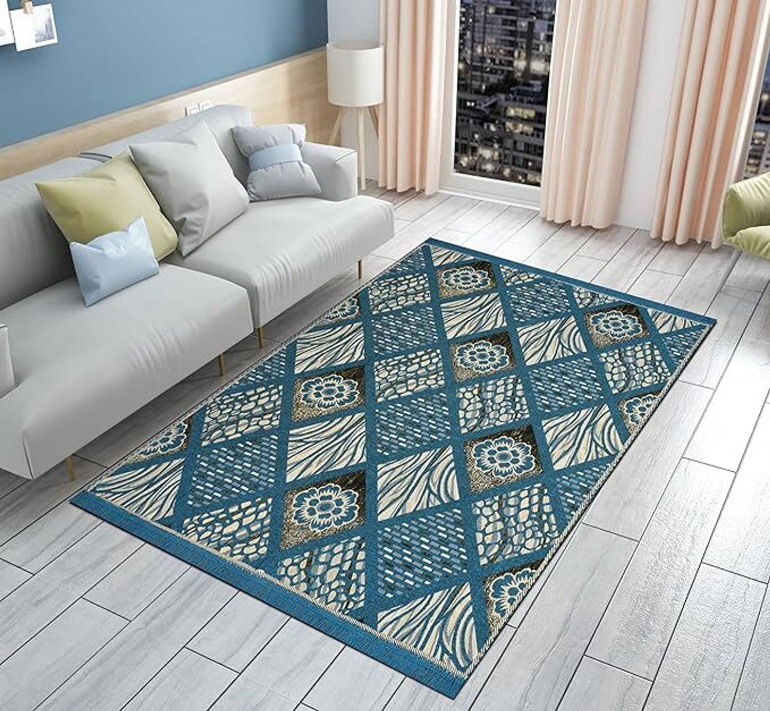 Tijane Light Blue Cotton Digital Carpet, 182 x 120 cm at ₹298 – Shopsy
